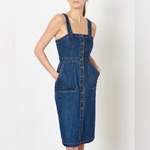 Rachel Antonoff Barbie Apron Indigo Dark Blue Denim Button-Front Dress